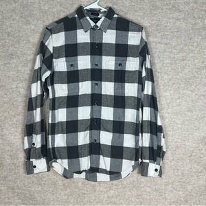 J. Crew Men's Gray and Cream Buffalo Check Slim Fit Flannel Shirt - Size Small